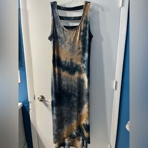 Nina Leonard Navy and Brown Tie-Dye Maxi Dress
